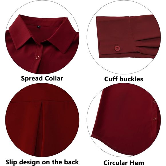 Women's Button Down Shirt Classic Long Sleeve Collared Tops Chiffon Blouse XXL - Picture 3 of 6